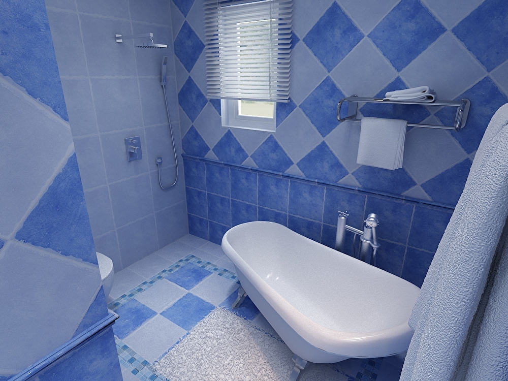 卫生间干湿区划分合理，淋浴房的位置节约了空间。满贴灰蓝色仿古砖也能起到从视觉上扩大空间的效果。
